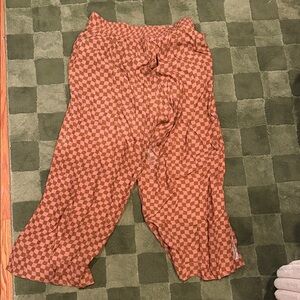 Checkerboard Wide-Leg Cropped Pants - Rust and Pink set top and pants
